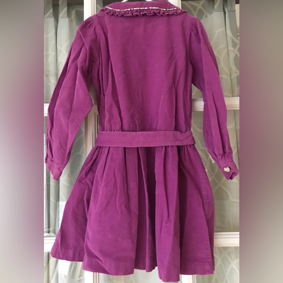 Purple mini-cord dress, green floral pattern on buttons, bow, & collar EUC - Picture 4 of 6
